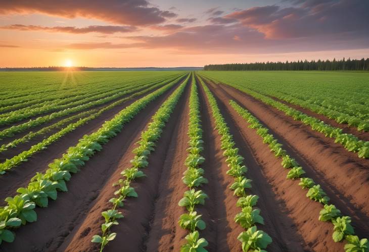  Green Potato Fields of Finland at Sunset Agricultural Rows, Rural Landscape, Evening Light