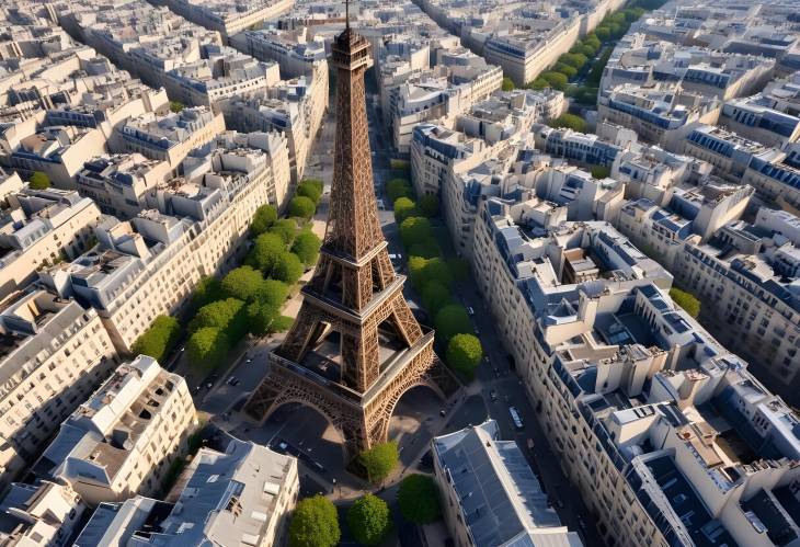  Iconic Eiffel Tower Overlooking Historic Paris Rooftops Aerial Cityscape of Paris France