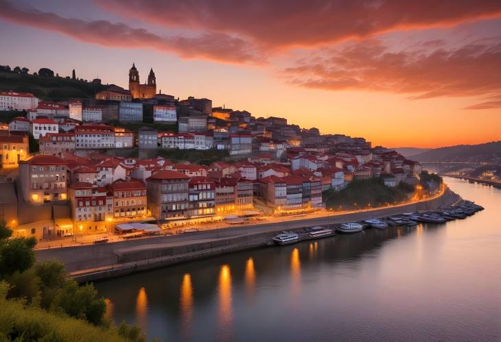  Portos Old Town and Douro River from a Hill at Sunset Portugal Scenic Beauty