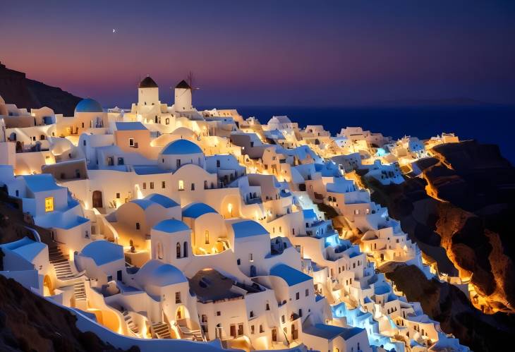  Romantic Night Lights of Oia Village, Santorini Beautiful Views of Greeces Coastal Jewel