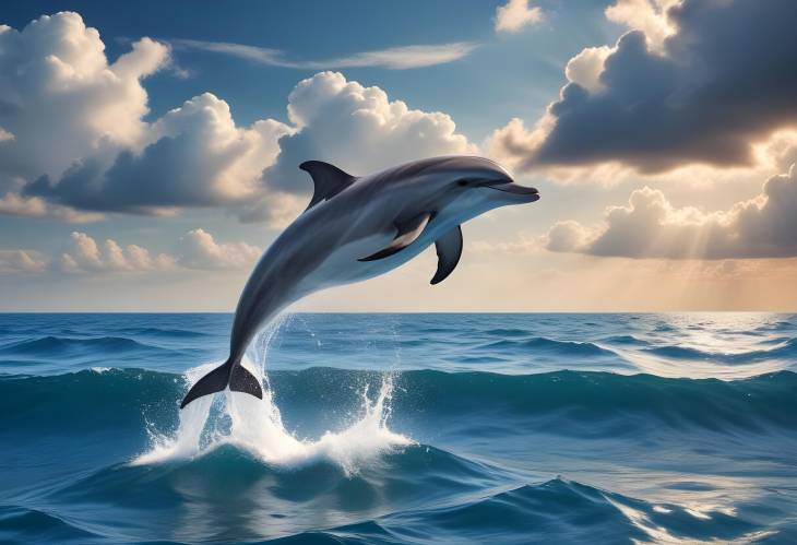  Single Dolphin in a Majestic Ocean Scene Deep Waters and Dramatic Clouds