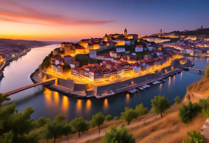  Sunset over Porto Hill Old Town and Douro River in Portugals Evening Glow