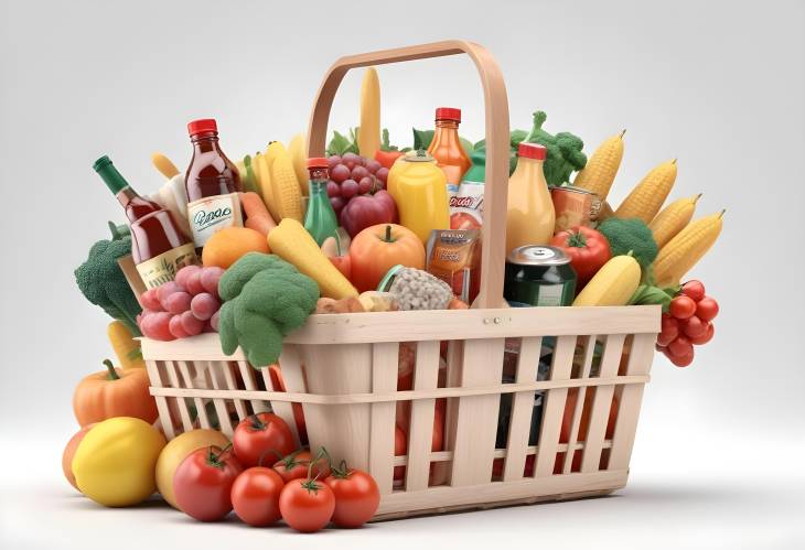 3D Grocery Basket A Colorful Collection of Food and Drink Items