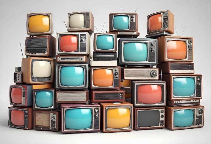 3D Illustration of Retro TV Sets Medias Impact on Communication