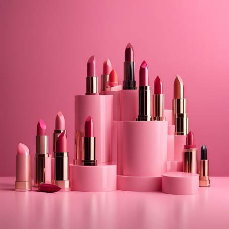 3D Lipstick Artistry on a Pink Podium