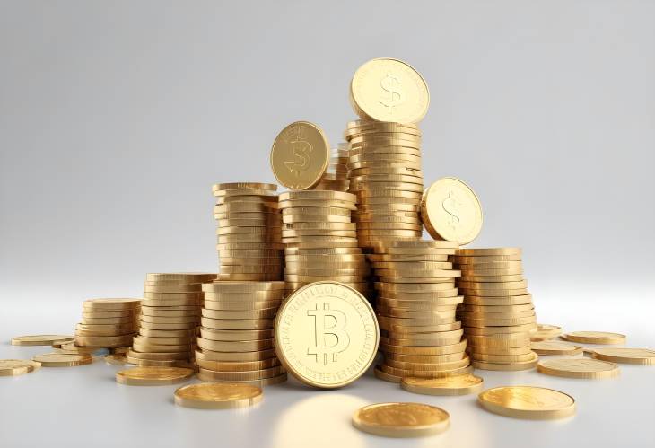 3D Rendered Golden Coin Stack on White Background, Showcasing Economic Success and Investment