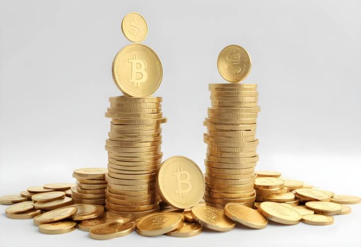 3D Rendering of Golden Coin Stack on White Background, Representing Financial Growth and Investment