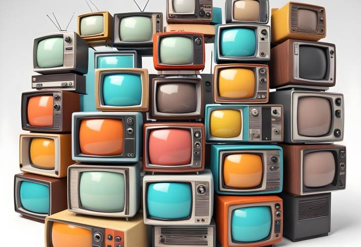 3D Retro TV Set Heap A Journey Through Communication and Media