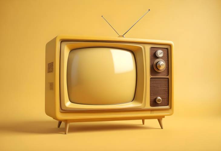 3D Retro Yellow Television Classic Style on Bright Background