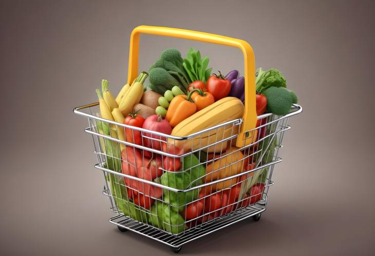 3D Visual of Shopping Basket Filled with Fresh Grocery Items