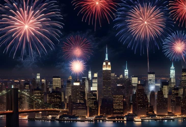 4th of July Fireworks Illuminate New York City Skyline at Night