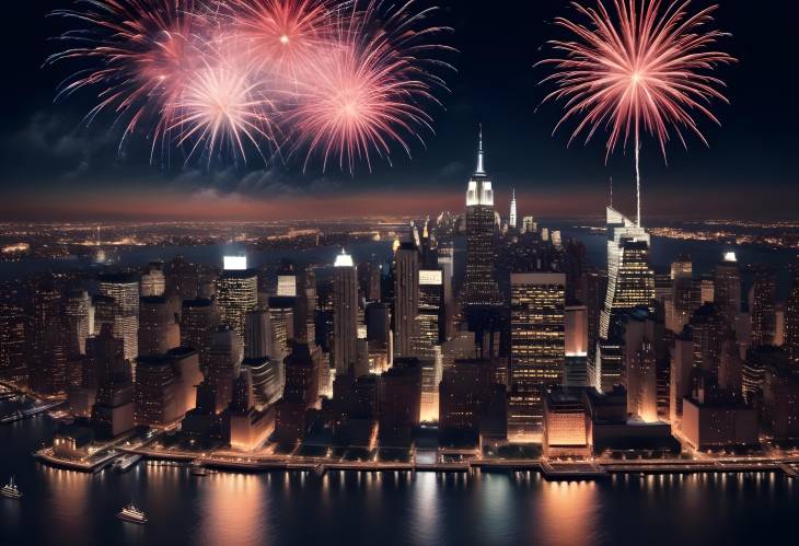 4th of July Fireworks Over Manhattan Skyline New York City Night View