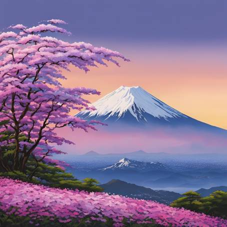 A breathtaking landscape of Mount Fuji and a sea of blooming phlox