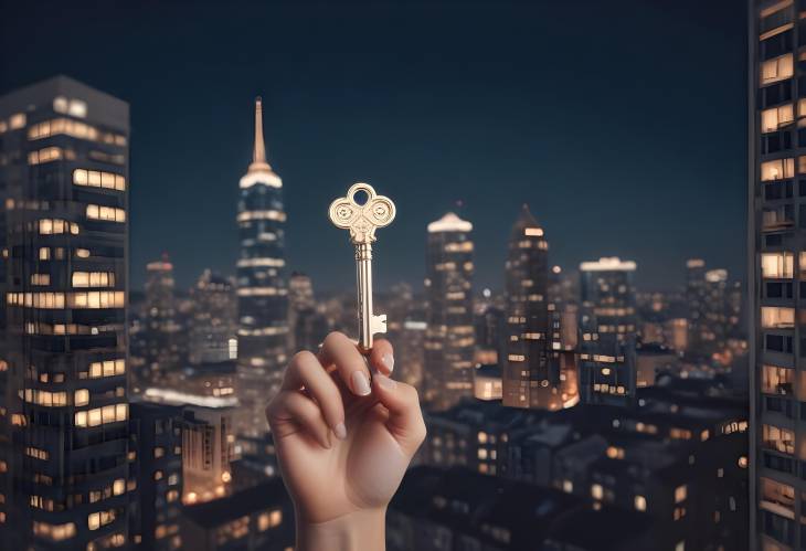 A Hand Holding the Key to a New High Rise Condominium Symbolizing New Beginnings and Urban Living