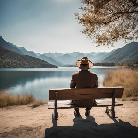 A Man Journey Lakeside Reflection