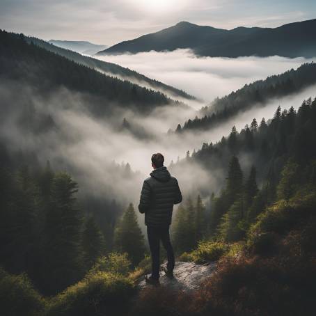 A Moment in Nature Man Capturing Foggy Views