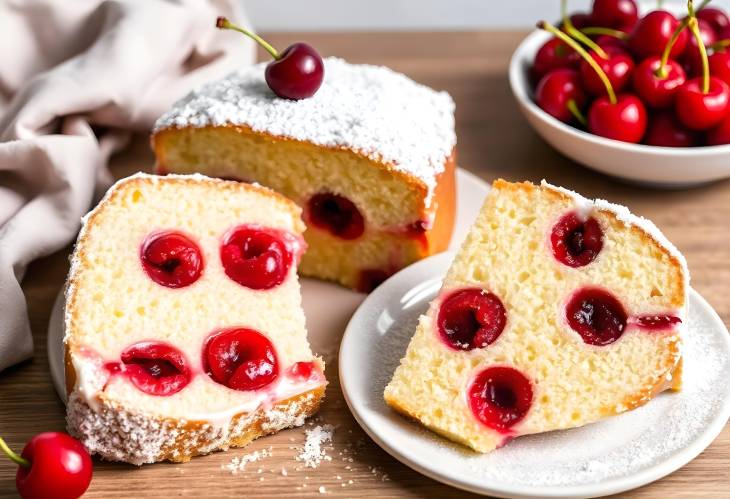 A Slice of Summer Iced Sponge Cake with Cherries