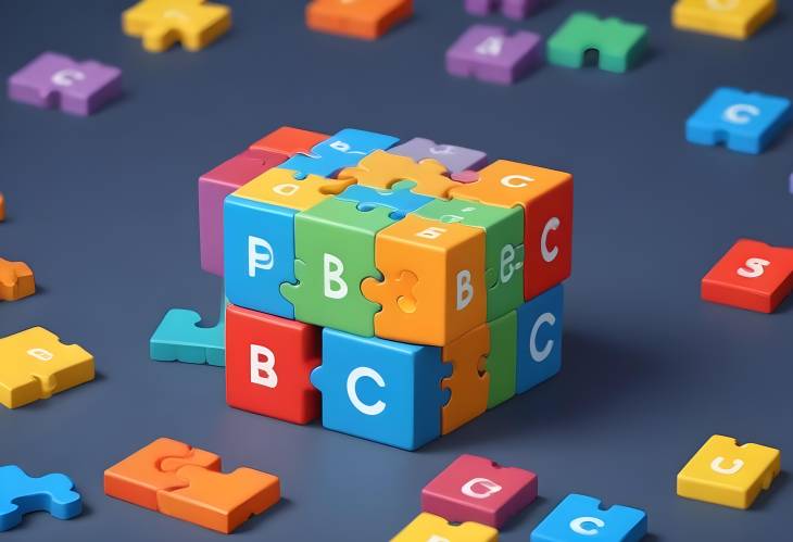 ABC Blocks and Puzzle for Game Design Symbolizing Business Teamwork and Child Intelligence