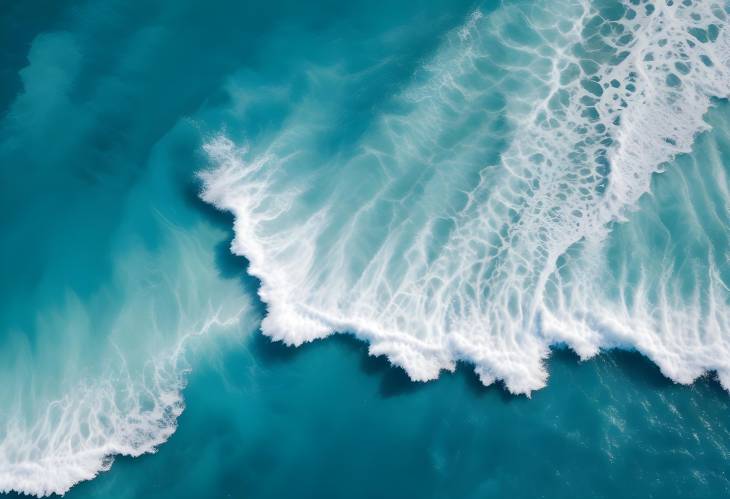 Abstract Natural Background of Turquoise Ocean with Aerial View of Foam and Splashes