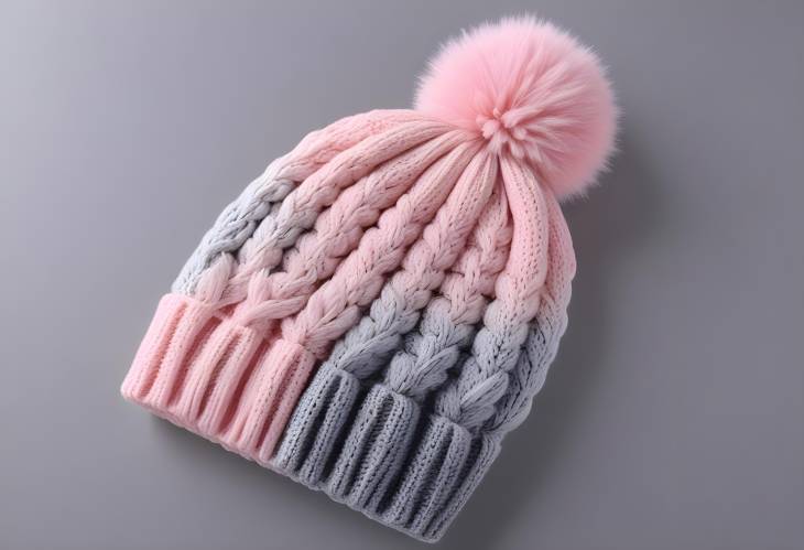 Acrylic Yarn Pompom Womens Winter Chunky Cable Knit Beanie Hat with Colorblock Design and Thick Kn