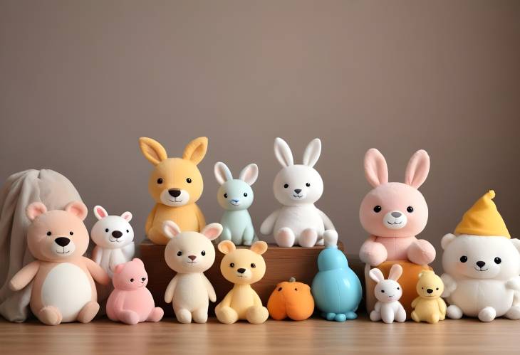 Adorable Collection of Toys Displayed on a Wooden Table in a Bright and Fun Childrens Room