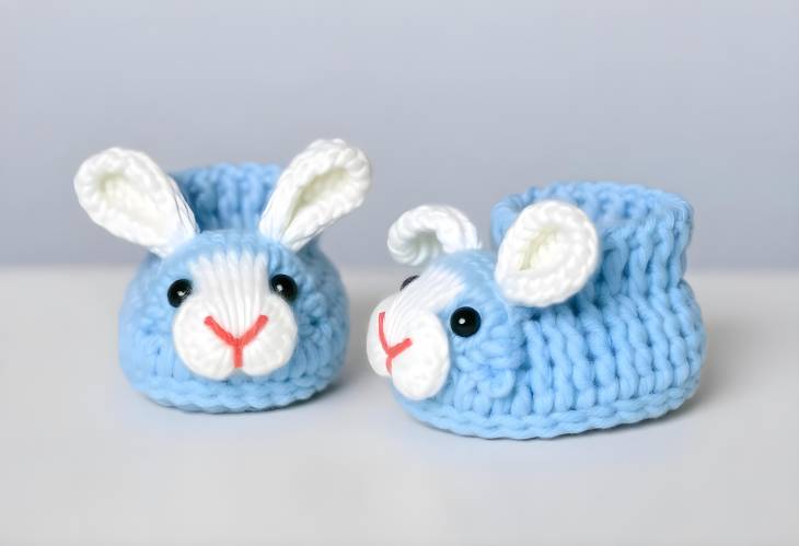 Adorable Hand Knitted Blue Booties with Rabbit Features for Infants