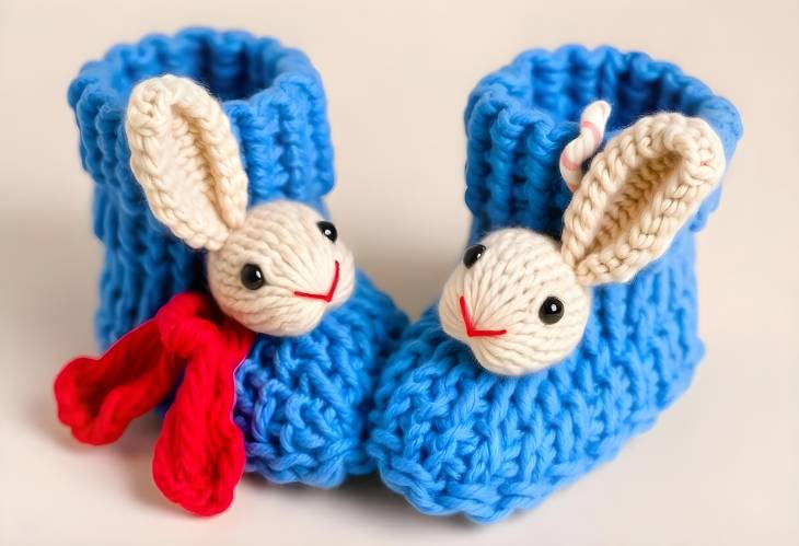 Adorable Knitted Blue Baby Booties with Rabbit Muzzle for Little Boys