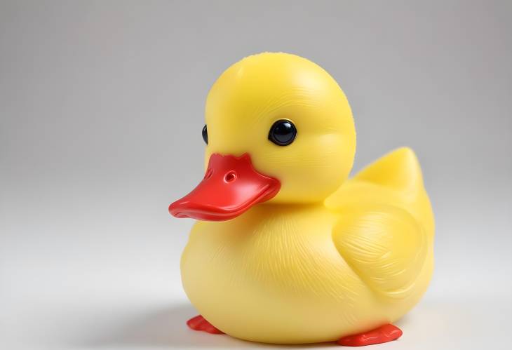 Adorable Yellow Toy Duck with Red Beak Isolated on a White Background