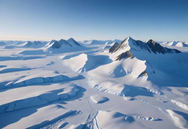 Aerial Drone View of Arctic Winter Snow Covered Mountains and Frozen Polar Ocean