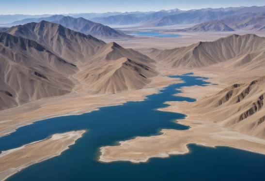 Aerial Landscape of Lake Crowley Surrounded by Majestic California Mountains