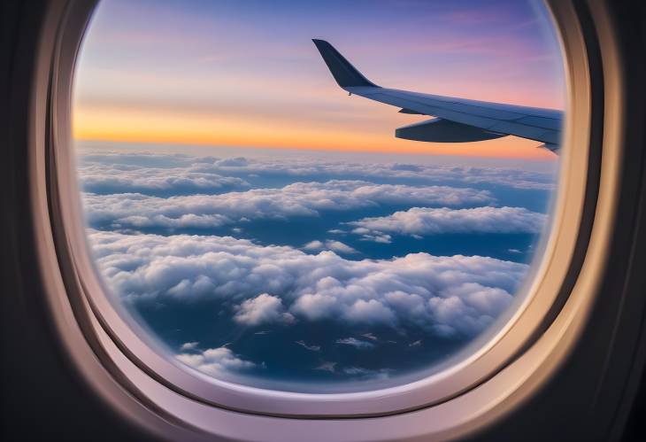 Aerial Landscape Seen Through Airplane Window Scenic Views of Clouds, Sky, and the Earth Below