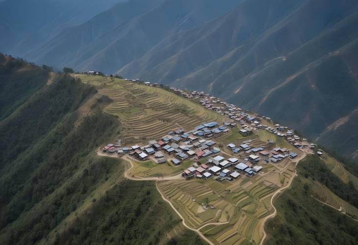 Aerial Panorama of Phidim Hill Station in Panchthar, Nepal