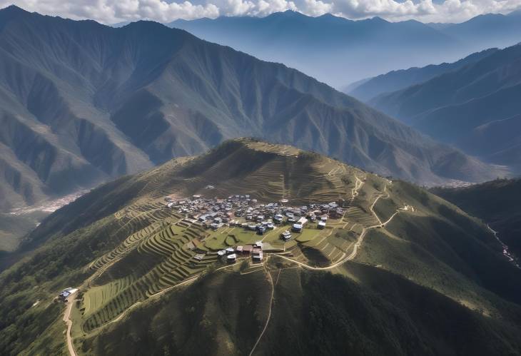 Aerial Scenery of Phidim Hill Station in Panchthar, Nepal