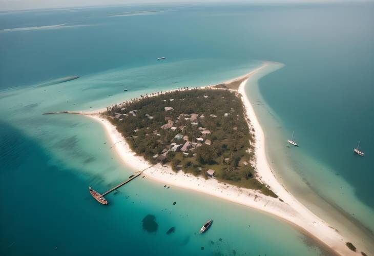 Aerial Shot of Zanzibars Prison Island Boats, Beaches, and Coastal Splendor