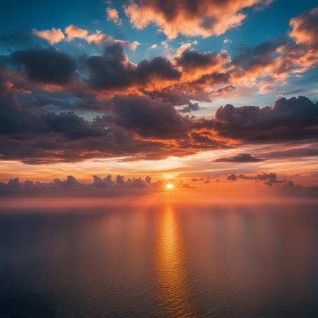 Aerial View of a Breathtaking Sunset Over the Sea Stunning Colors and Waves Beneath a Dramatic Sky