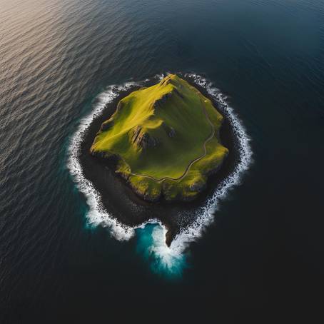 Aerial View of a Picturesque Icelandic Island Surrounded by Pristine Waters