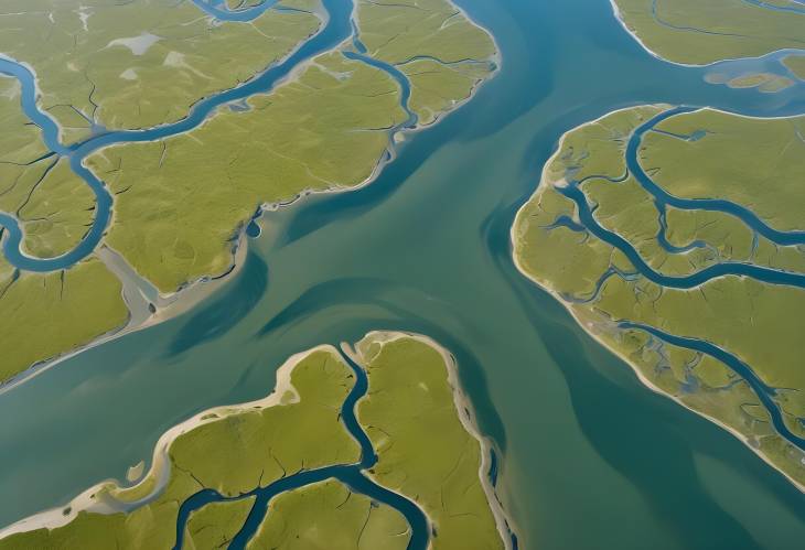 Aerial View of a River Delta Natures Beautiful Water Mosaic