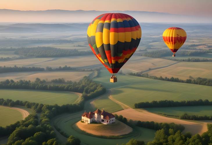 Aerial View of Country from Hot Air Balloon Scenic Beauty and Rolling Hills