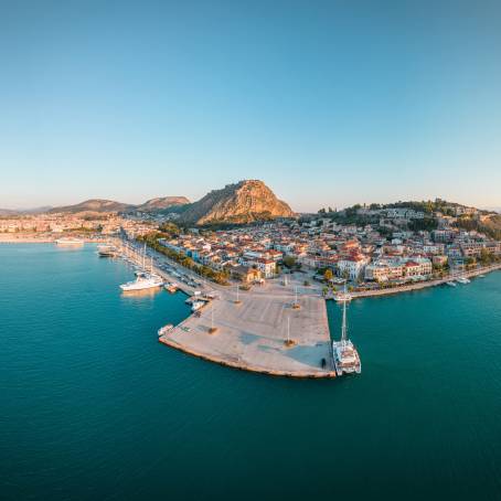 Aerial View of Kalamata Marina and Blue Beach in Peloponnese