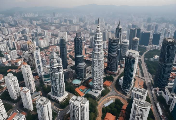 Aerial View of Kuala Lumpur City Center, Malaysia Urban Scene, Modern High rises, Downtown Cityscape