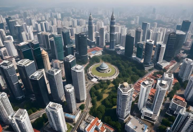 Aerial View of Kuala Lumpur Skyline, Modern Urban Center, Malaysia Cityscape, Downtown High Rises