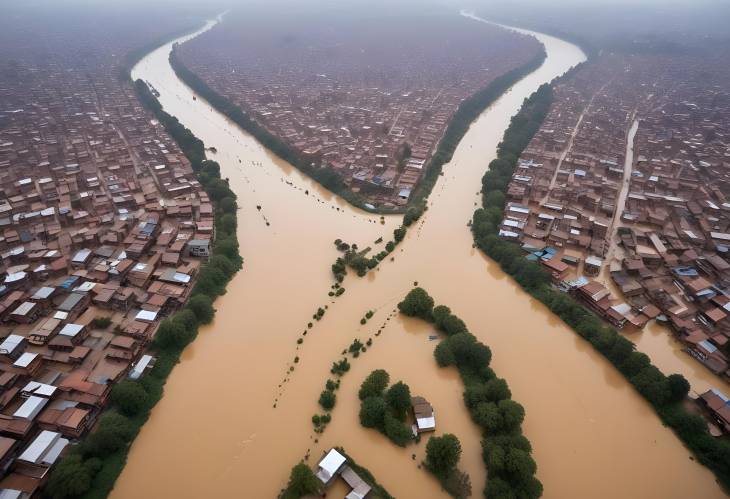 Aerial View of River Flooding and Impact in Kathmandu, Nepal