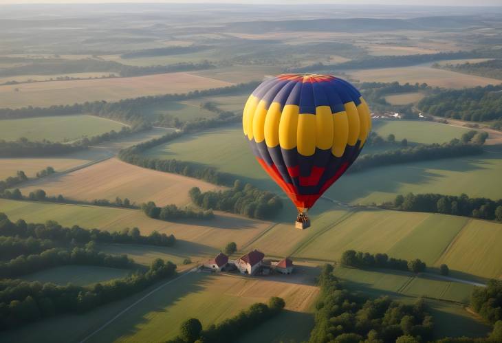 Aerial View of Scenic Country from Hot Air Balloon Rolling Hills and Green Landscape