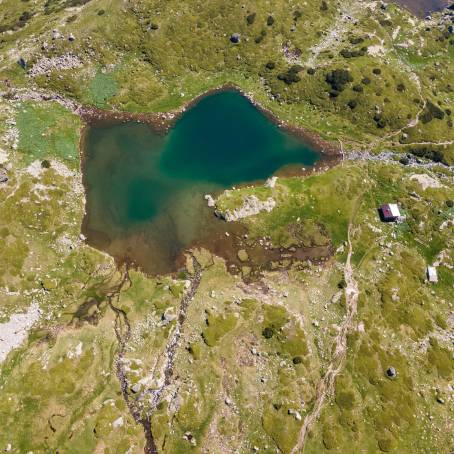 Aerial View of Seven Rila Lakes at Sunrise, Bulgaria Alpine Beauty