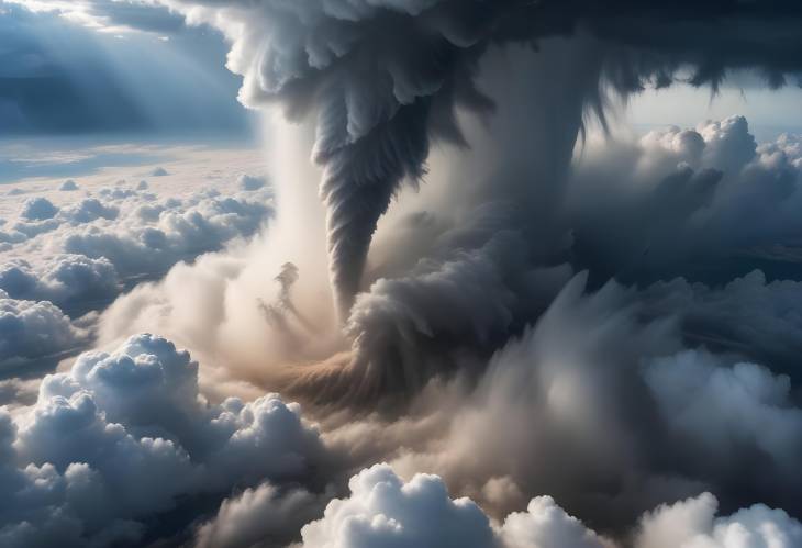 Aerial View of Tornado Over Clouds Majestic Power Captured in Stunning Natural Imagery