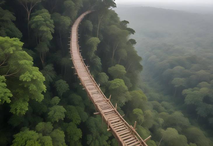 Aerial Walkway in Ghana Drone Image of Rainforest Path Disappearing into the Horizon