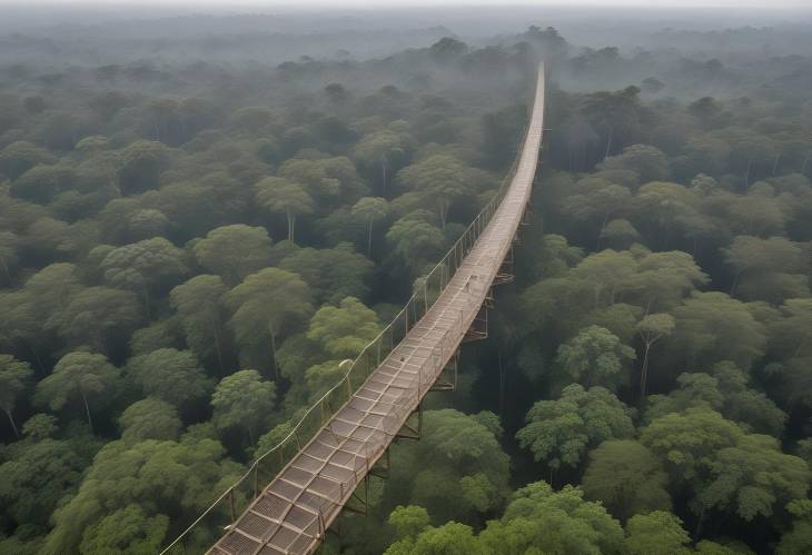 Aerial Walkway in Ghana Stunning Drone View of Rainforest Path Disappearing into the Distance