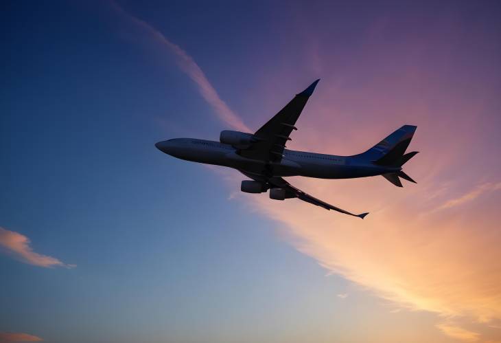 Aircraft Against Blue Sunset and Setting Sun