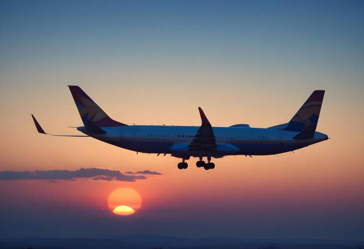 Aircraft Against Vibrant Blue Sunset Sky with Setting Sun