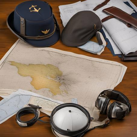 Airplane Pilot Equipment Close Up Flight Log, Hat, Weather Map, and Preflight Document Overview